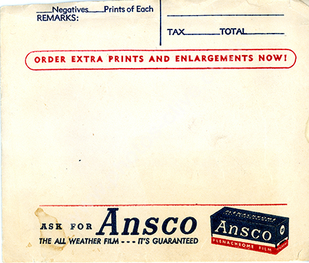 Ansco film packet front from 1940s or 50s