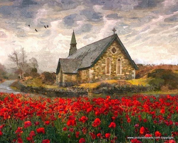No 29. Church and poppy field.