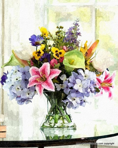 No 16. Floral display on glass table.