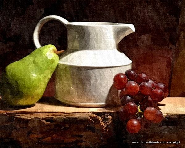 No 3. Small jug with pear & grapes.