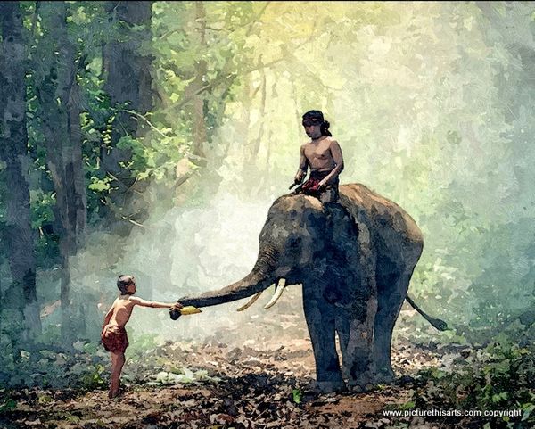 No 6. The meeting in the clearing. Elephant & boy.