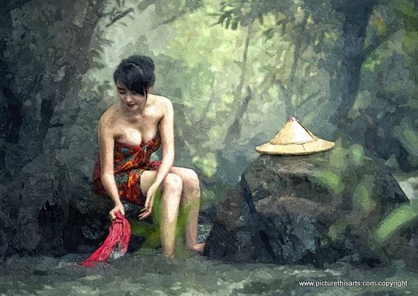 No 9. Thai girl washing in the stream.