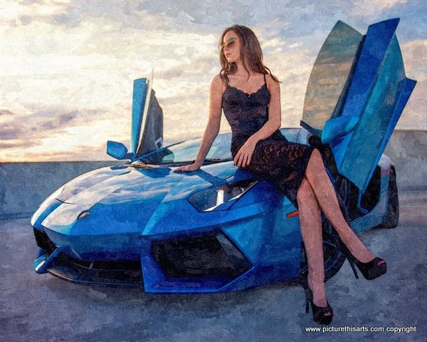 No 26. Blue Lamborghini Aventador S with model.