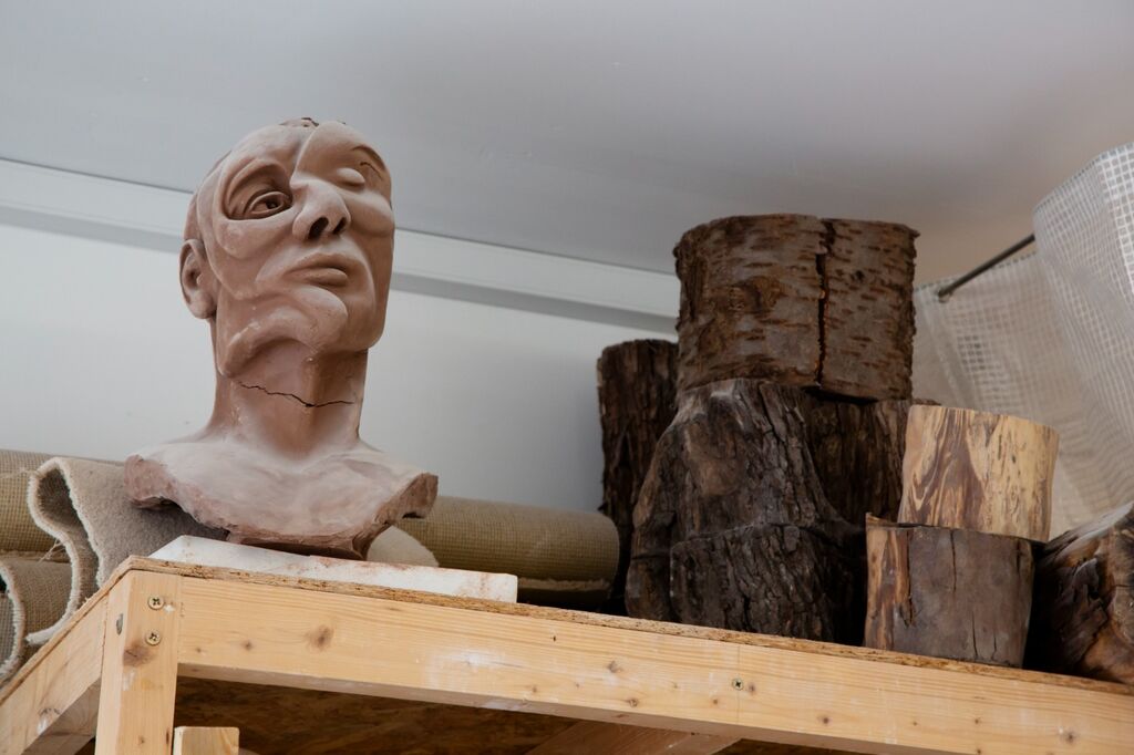 Clay model of "Three studies for a portrait"