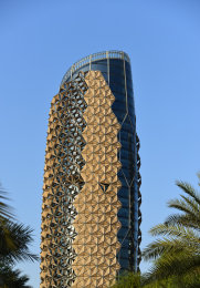 The Al Bahr Towers in Abu Dhabi with the responsive facade called Mashrabiya