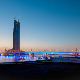 The view along the Dubai creek of Business Bay Bridge