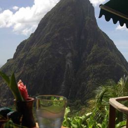 One of the two Piton mountains from the Dashine Restaurant