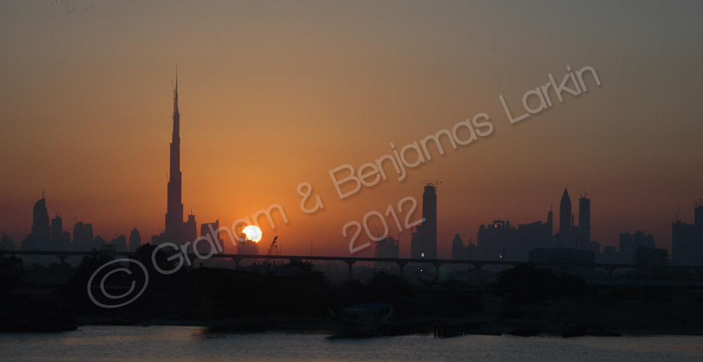 View across the Dubai creek at Sunset