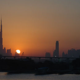 View across the Dubai creek at Sunset