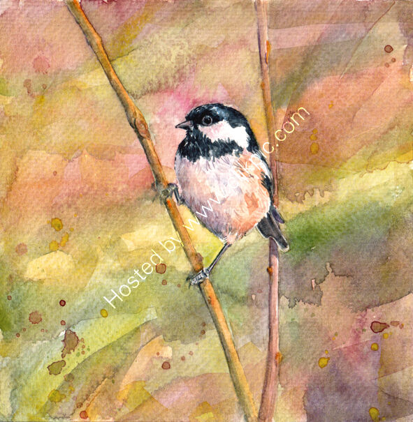 a coal tit on golden background, bird art