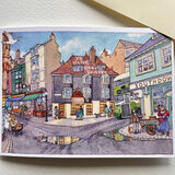 A greetings card featuring the Old Bun Shop, Pool Valley, Brighton