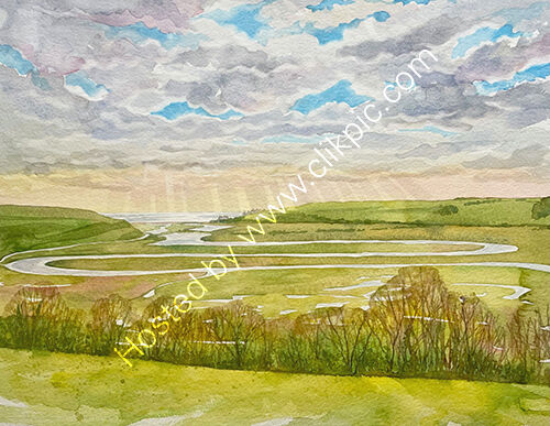 Cuckmere Meanders under broken cloud