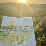 South Downs sunset sketchbook sun setting on a sketchbook on the South Downs