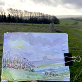 winter watercolour sketch on the South Downs Way