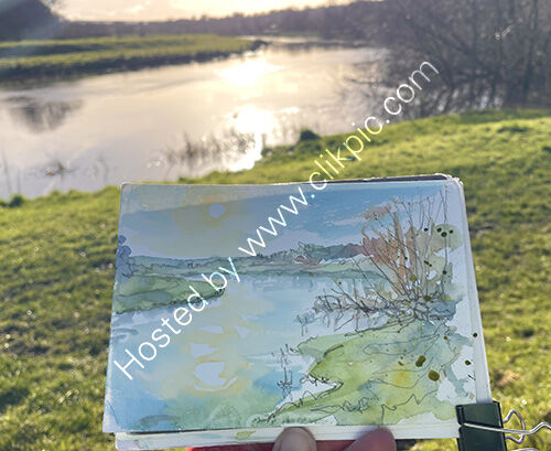 December Morning sketch on the River Ouse Sussex