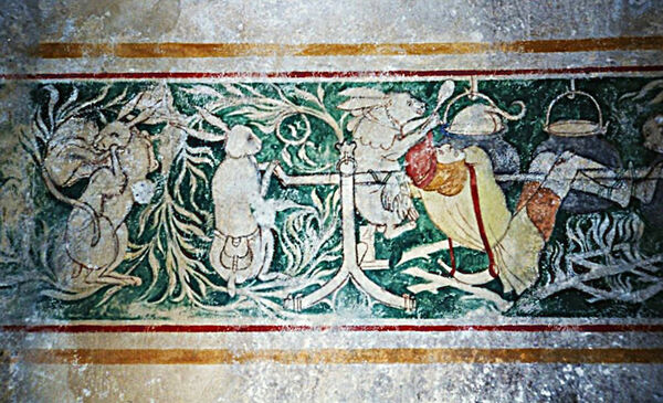 Medieval wall painting killer rabbits