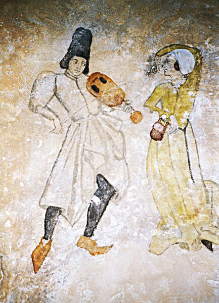 Medieval wall painting music and dance