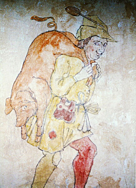 Medieval wall painting pig