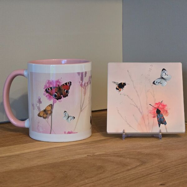 Butterfly mug and coaster set