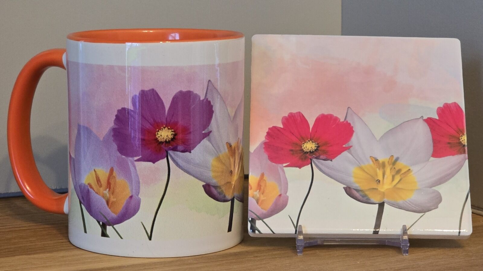 Flower mug and coaster set