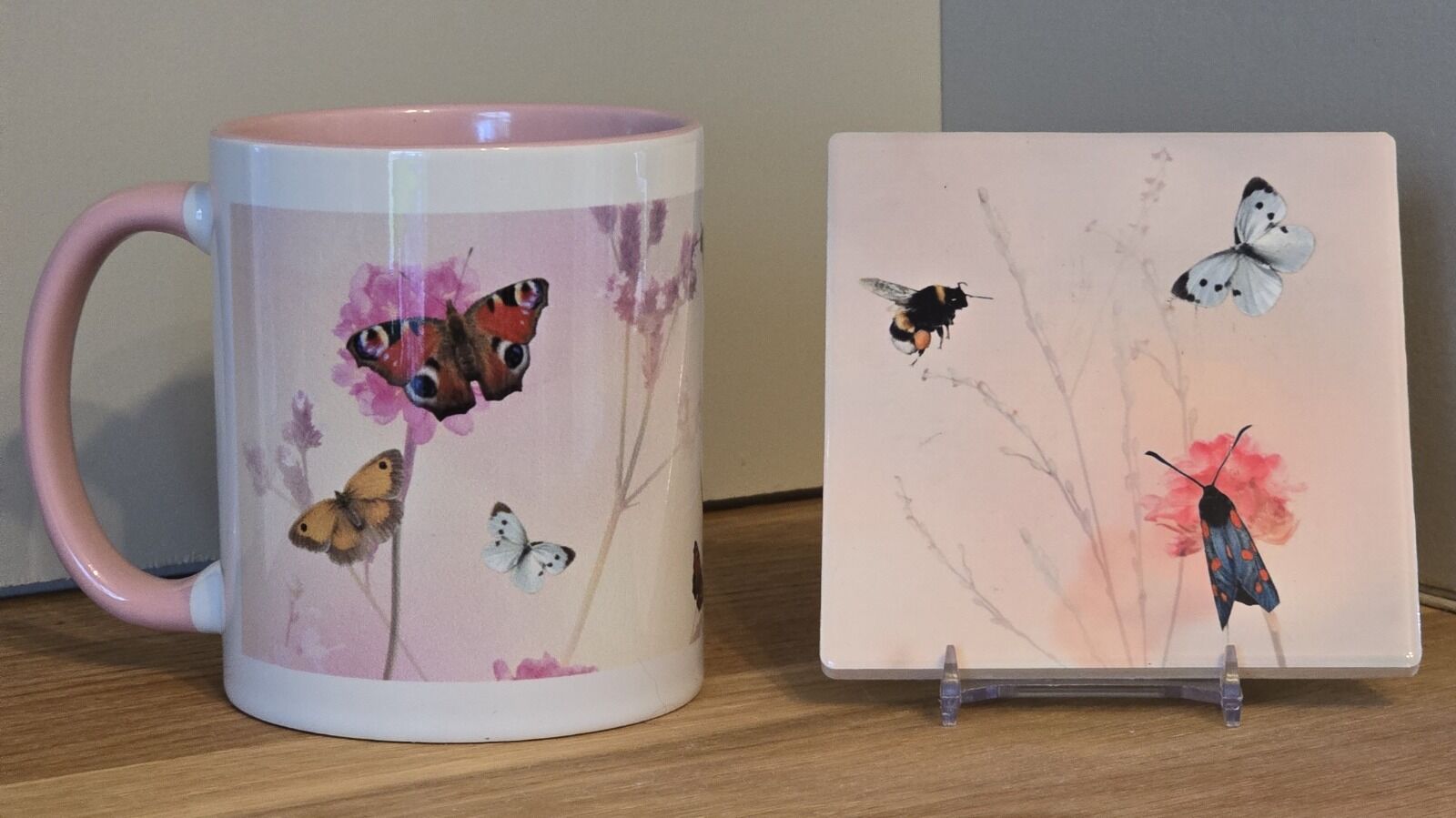 Butterfly mug and coaster set