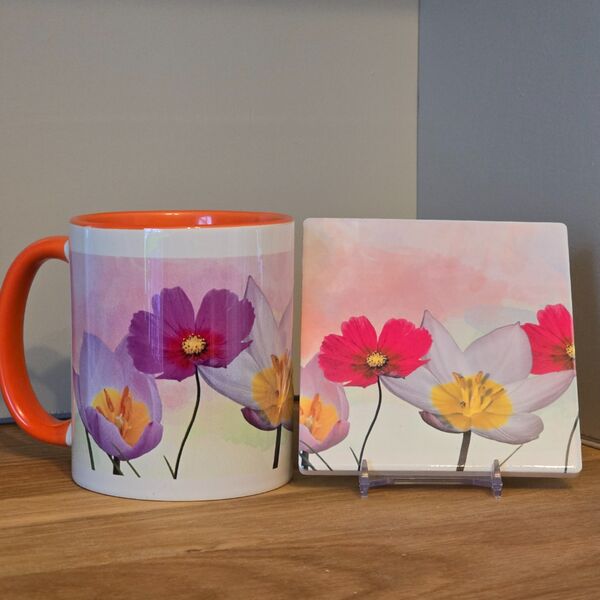 Flower mug and coaster set