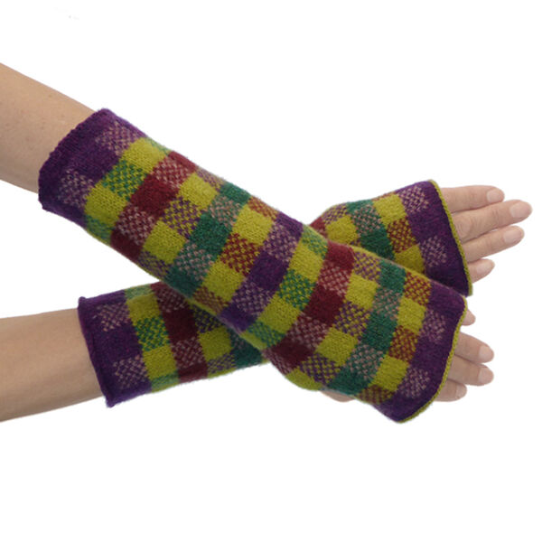 Hand machine knitted lambswool fingerless mittens