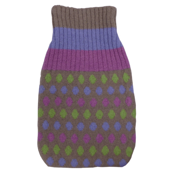 Hand machine knitted lambswool hot water bottle cover