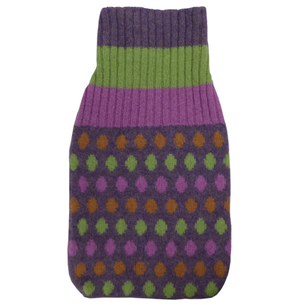 Hand machine knitted lambswool hot water bottle cover