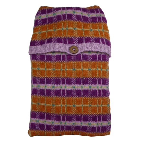 Hand machine knitted lambswool hot water bottle cover