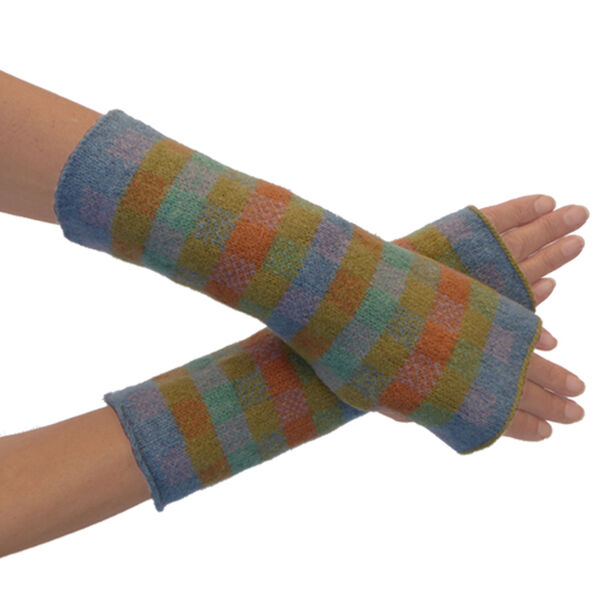 Hand machine knitted lambswool fingerless mittens
