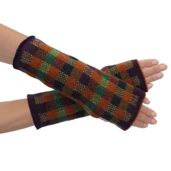 Hand machine knitted lambswool fingerless mittens