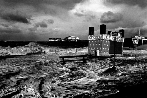 Morecambe Pier during storm.