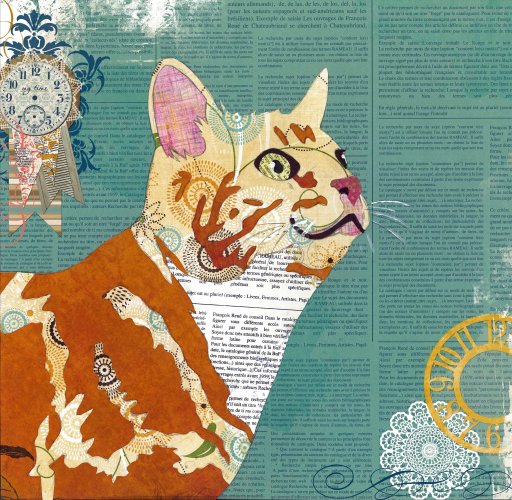 Ginger Cat - Animal Collage by Clare Thompson