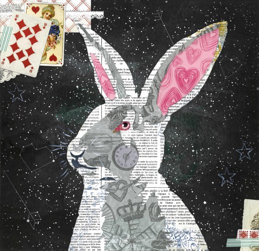 White Rabbit - Animal Collage by Clare Thompson