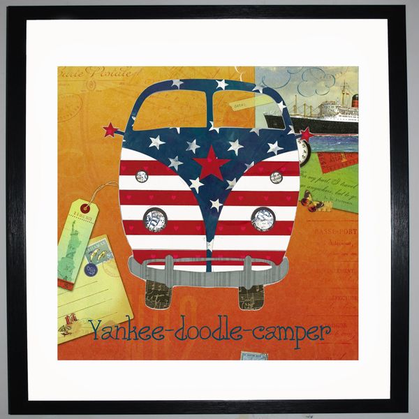 YANKEE-DOODLE-CAMPER - VW Camper Collage by Clare Thompson