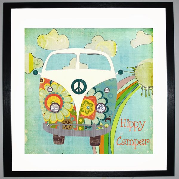 HIPPY CAMPER - VW Camper Collage by Clare Thompson