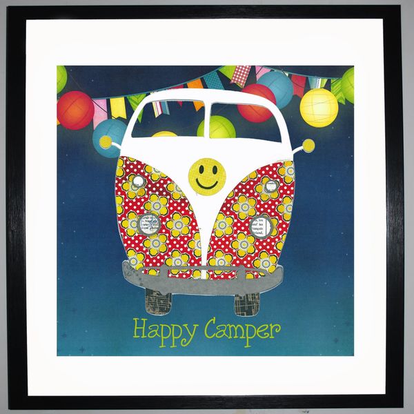 HAPPY CAMPER - VW Camper Collage by Clare Thompson