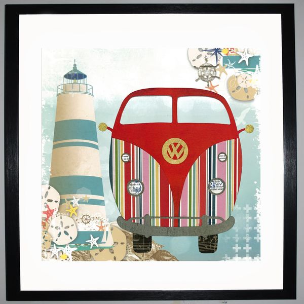 SEASIDE CAMPER - VW Camper Collage by Clare Thompson