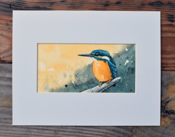 Kingfisher, 6X3 inch original watercolour painting