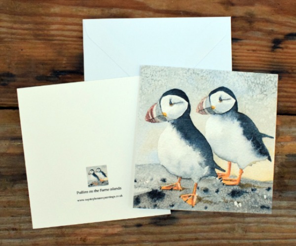 5X5 inches greeting card 'Puffins on the Farne islands'