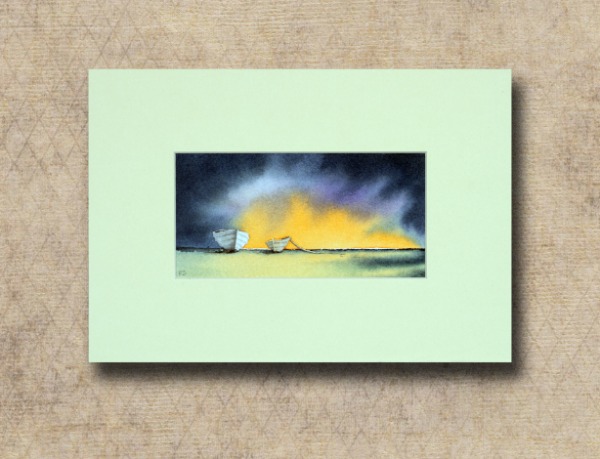 The Sunrise, Northumberland. 6X3 inch original watercolour painting