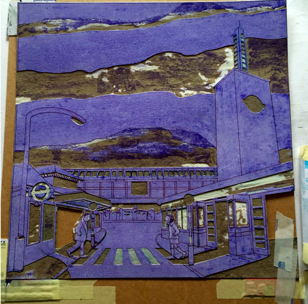 Inked up cardboard plate ready for printing