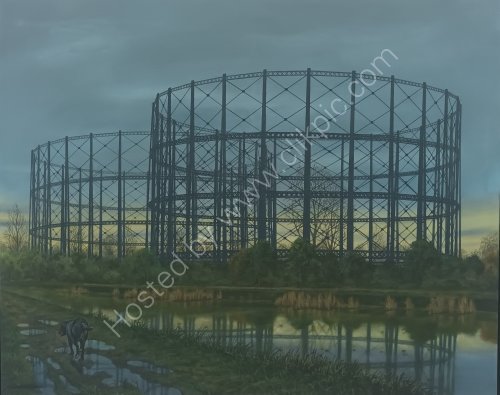 Gasometer and the black dog, Glasgow