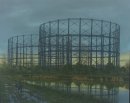 Gasometer and the black dog, Glasgow 