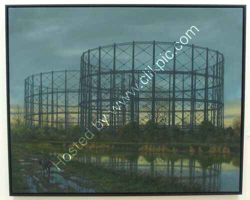 Gasometer and the black dog, Glasgow