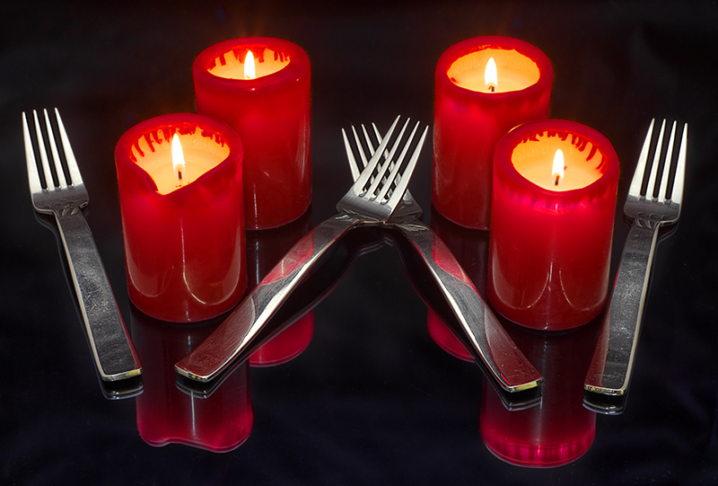 Four candles and Fork handles