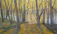 Golden November Afternoon watercolour wet woodland