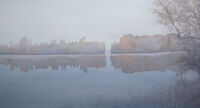 Foggy Morning, Silence fog lake watercolour