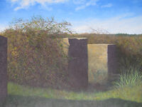 Minsmeer, Dartford Warbler Singing Anti-tank blocks Minsmeer oil painting